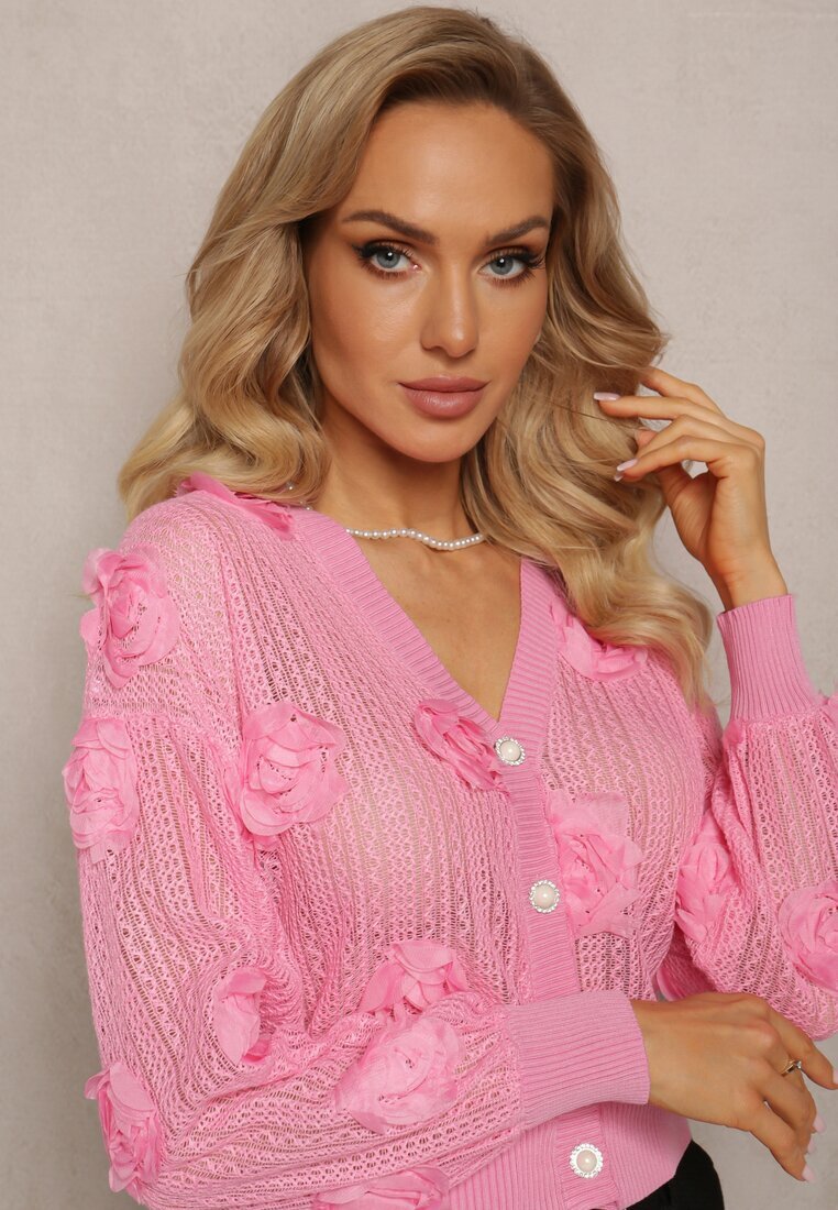 elsa.m by may Cardigan Roz cu Ornament Ajurat Floral Barimona