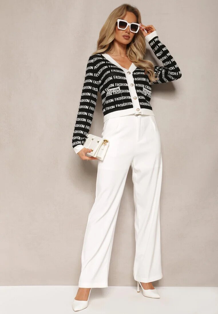 elsa.m by may Cardigan Scurt Negru-Alb cu Inscripții Fashion și Butoane Winifa