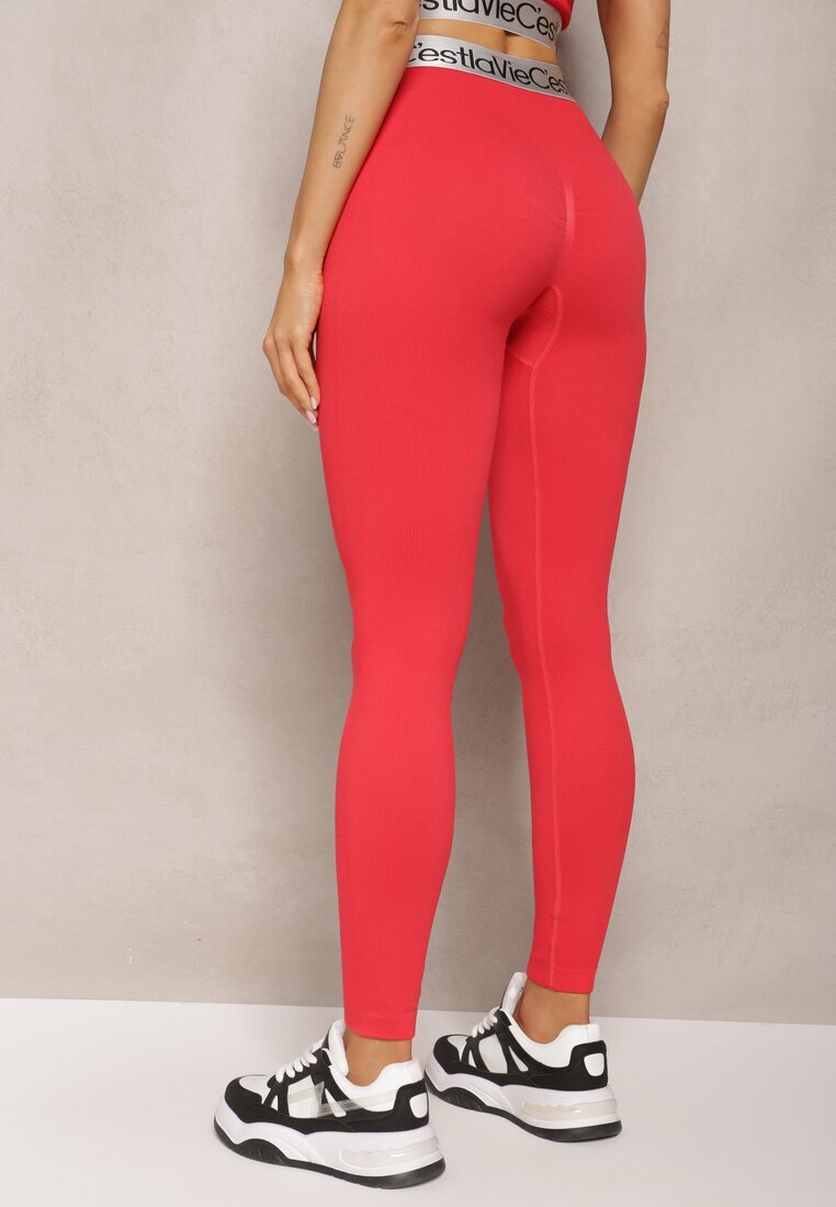 elsa.m by may Colanți Sport Roșii Elastici cu Bandă Elastică Decorativă Lată în Talie Larnode