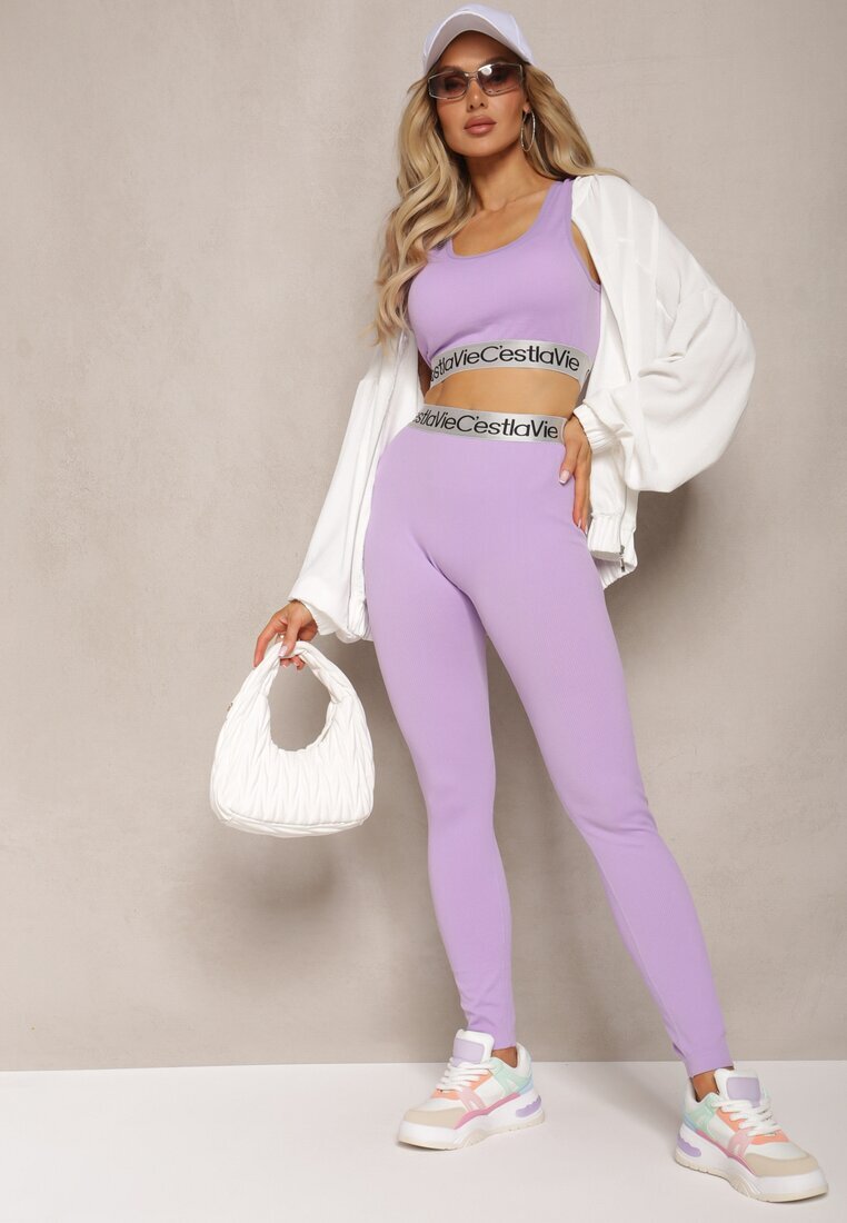 elsa.m by may Colanți Sportivi Mov Deschis Elastici cu Bandă Elastică Lată Decorativă în Talie Larnode