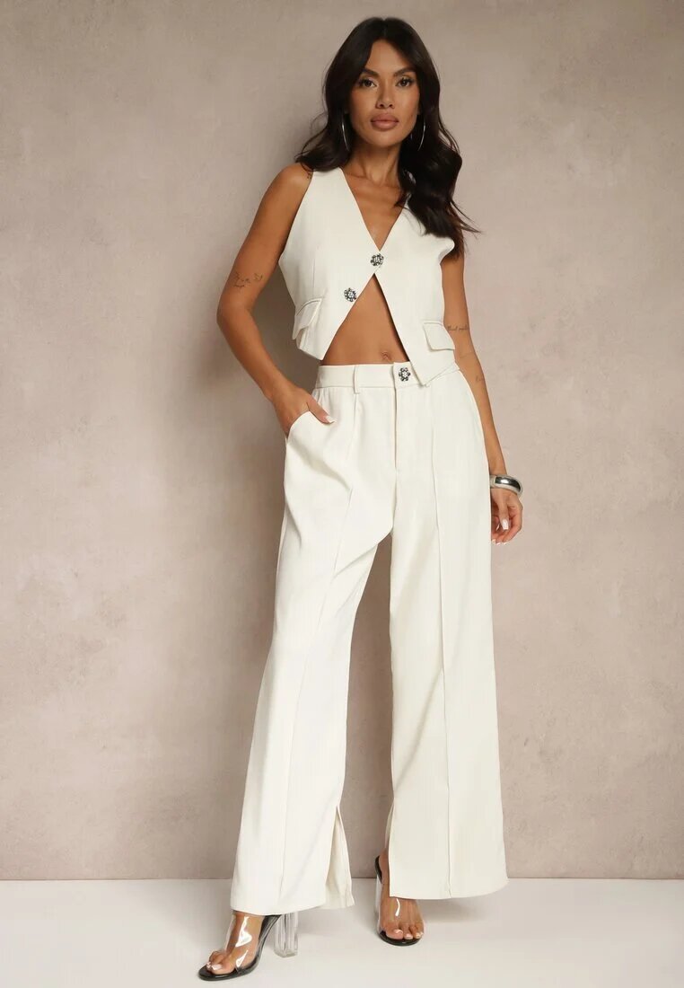 elsa.m by may Compleu Bej cu Zirconii Vestă scurtă și Pantaloni eleganți Diviriel