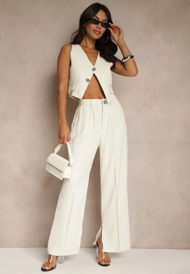 elsa.m by may Compleu Bej cu Zirconii Vestă scurtă și Pantaloni eleganți Diviriel