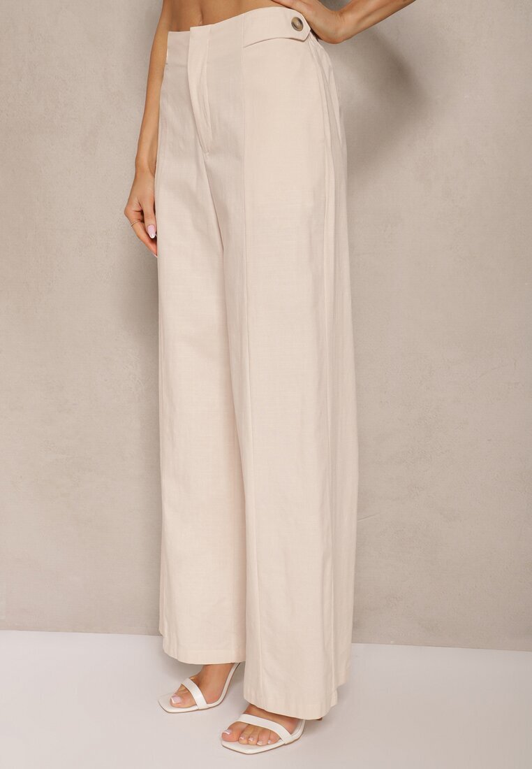 elsa.m by may Compleu elegant bej top cu nasturi și pantaloni largi din viscoză și bumbac Divianne