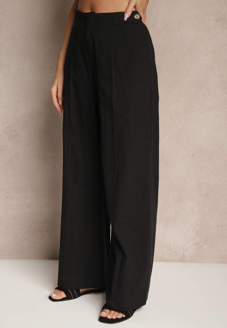 elsa.m by may Compleu Elegant Negru Top cu nasturi și Pantaloni largi din Vâscoză și Bumbac Divianne