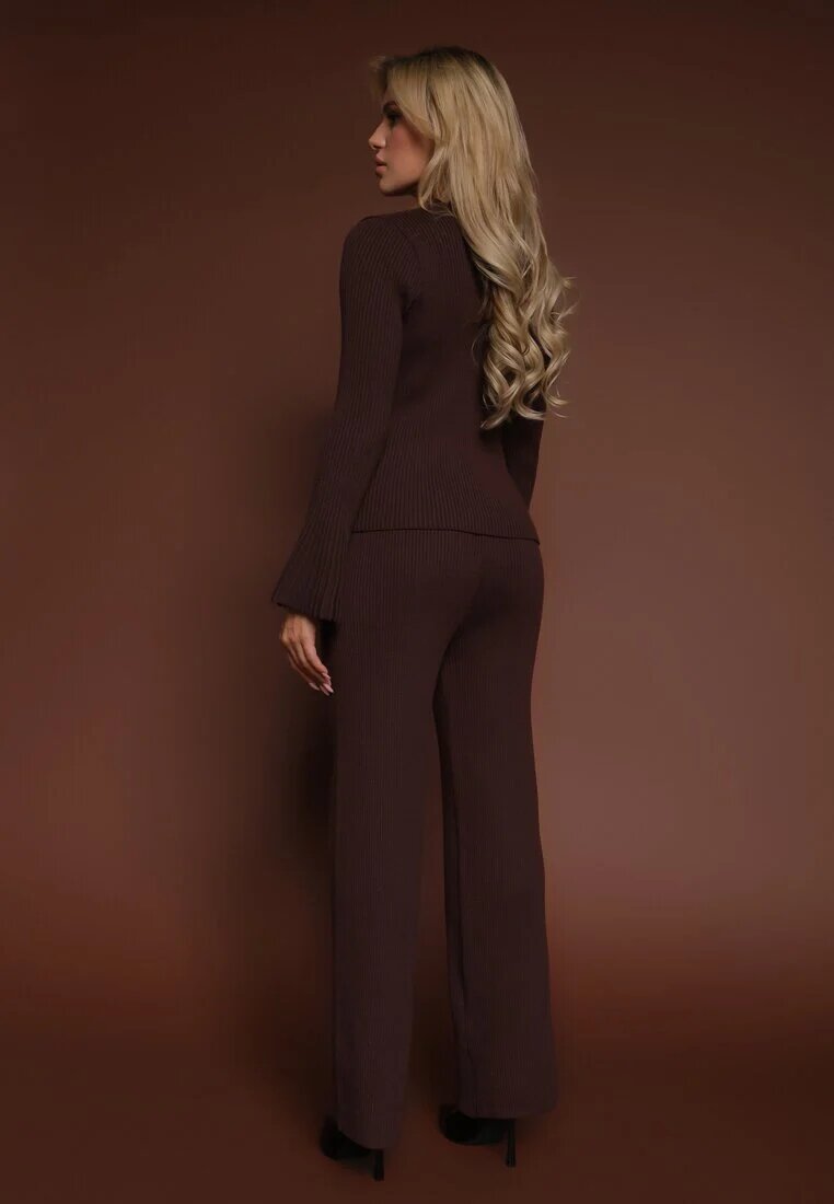 elsa.m by may Compleu Maro din Tricot cu Vâscoză Cardigan cu Mâneci Largi și Pantaloni Cenella