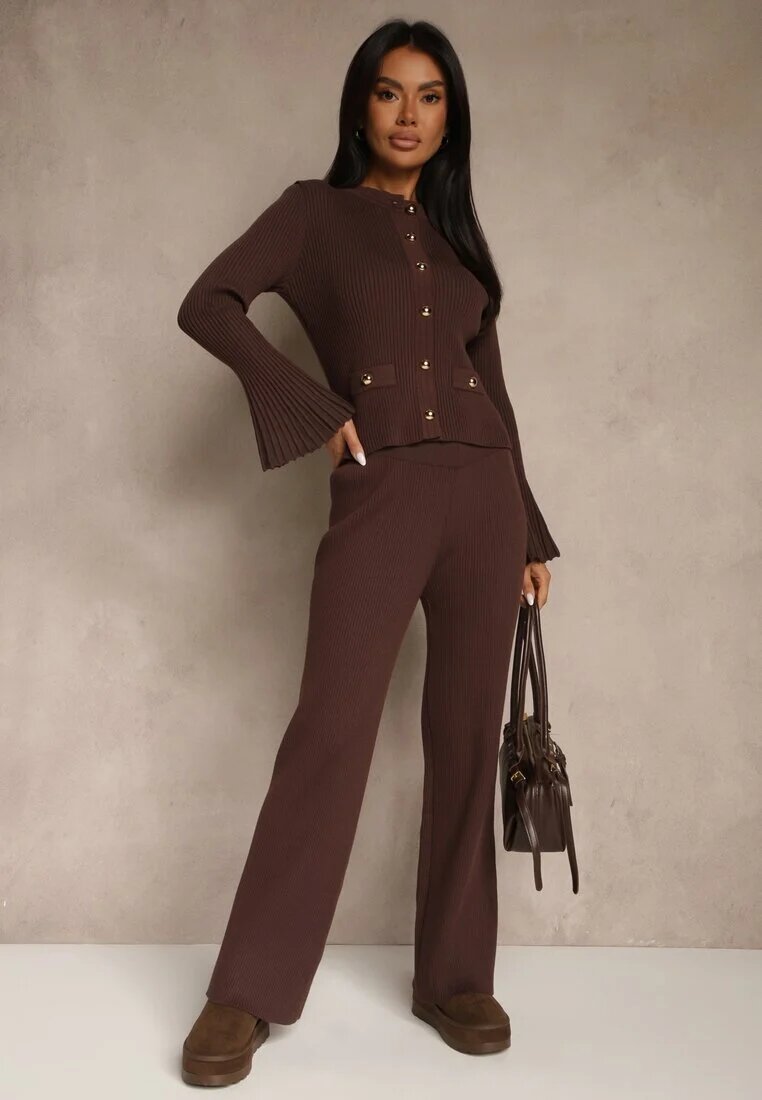 elsa.m by may Compleu Maro din Tricot cu Vâscoză Cardigan cu Mâneci Largi și Pantaloni Cenella