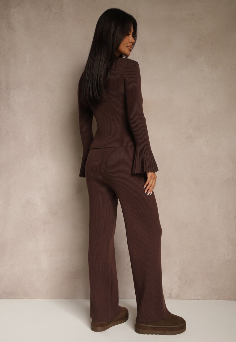 elsa.m by may Compleu Maro din Tricot cu Vâscoză Cardigan cu Mâneci Largi și Pantaloni Cenella