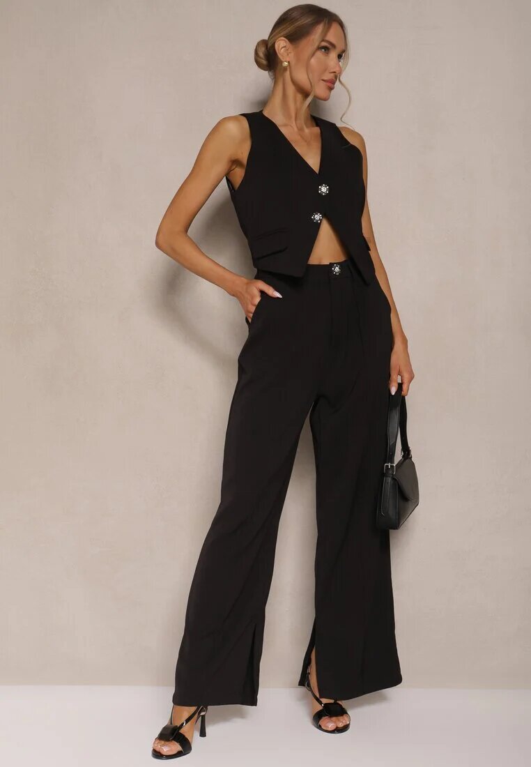 elsa.m by may Compleu Negru cu Zirconii Vestă Scurtă și Pantaloni Eleganți Diviriel