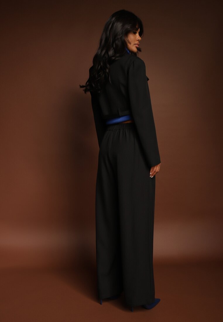 elsa.m by may Compleu Negru Stil Costum Pantaloni Largi cu Curea și Sacou Scurt Veritia