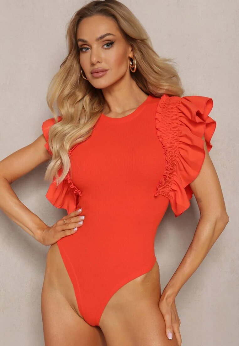elsa.m by may Elegant Body Portocaliu din Bumbac cu Capse Finisat cu Volane Iilines