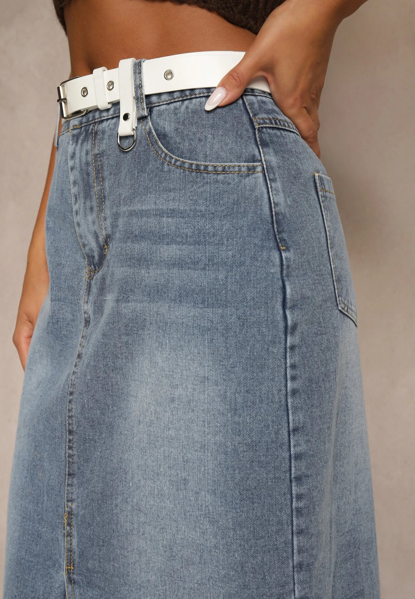elsa.m by may Fustă Albastră din Denim cu Croi Tip Creion Ornată cu Șliț Lisovira
