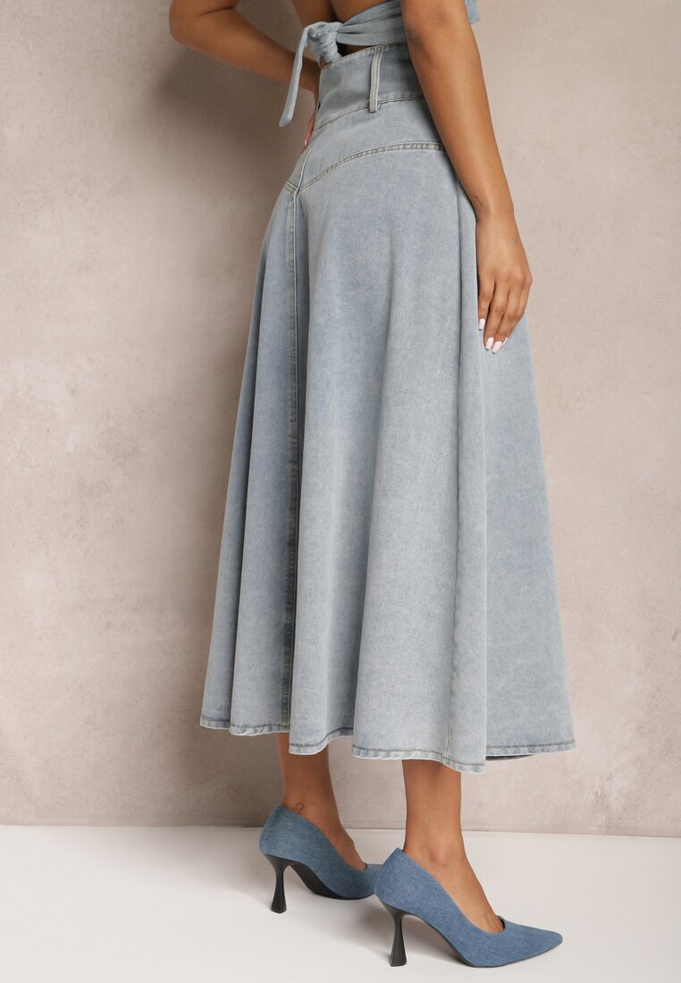 elsa.m by may Fustă Albastru Deschis Denim Maxi cu Nasturi din Bumbac Rachellia