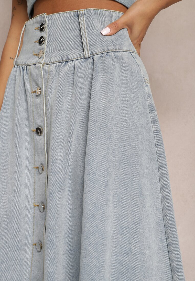 elsa.m by may Fustă Albastru Deschis Denim Maxi cu Nasturi din Bumbac Rachellia