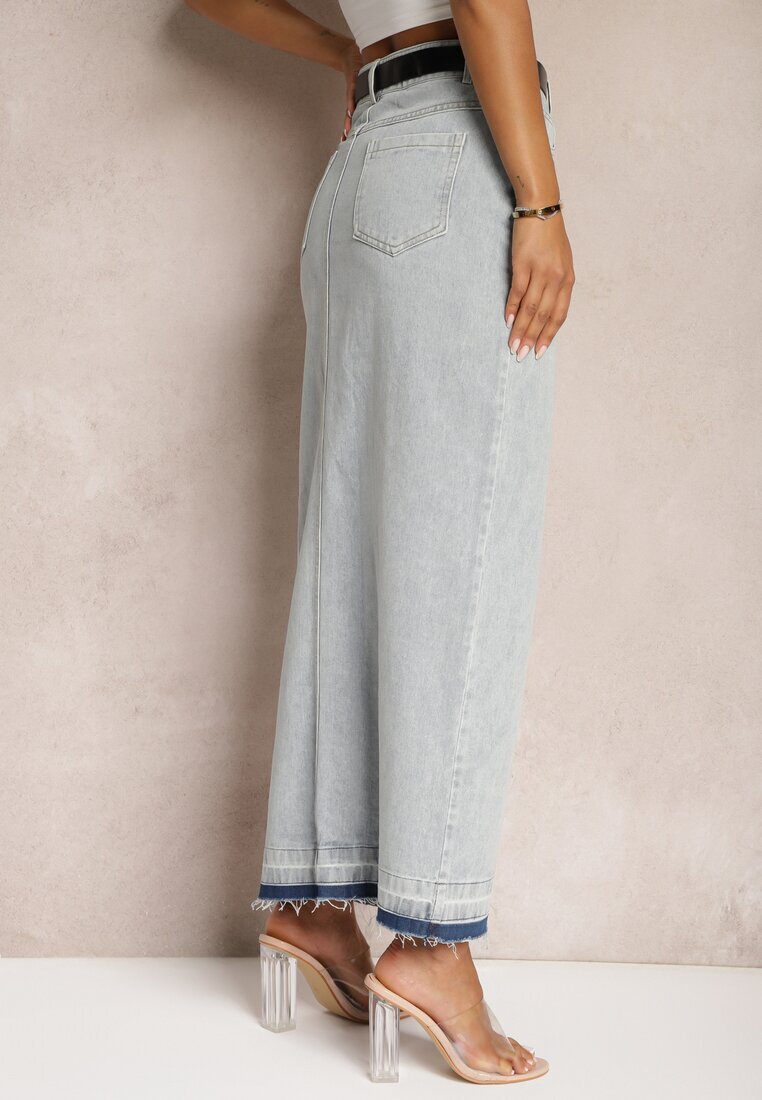 elsa.m by may Fustă albastru deschis tip creion din denim cu despicătură decorativă Lefrana