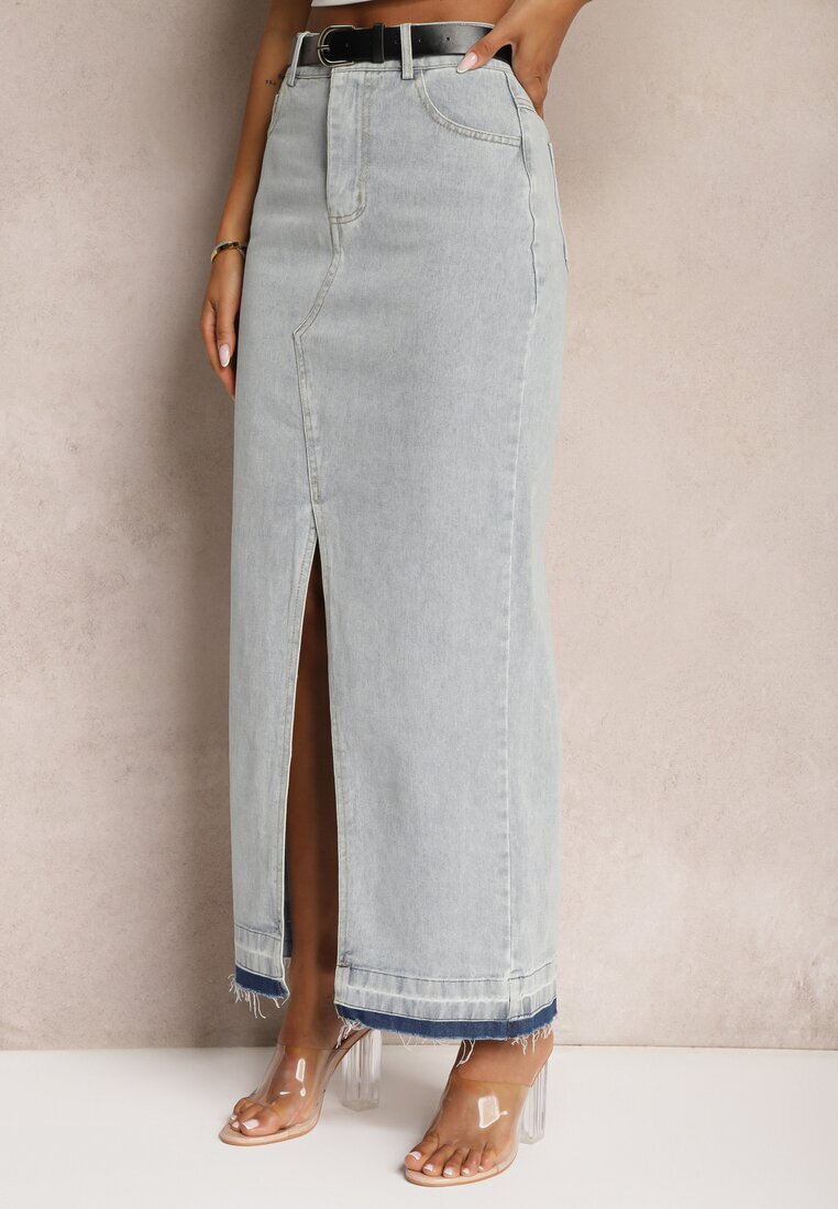 elsa.m by may Fustă albastru deschis tip creion din denim cu despicătură decorativă Lefrana