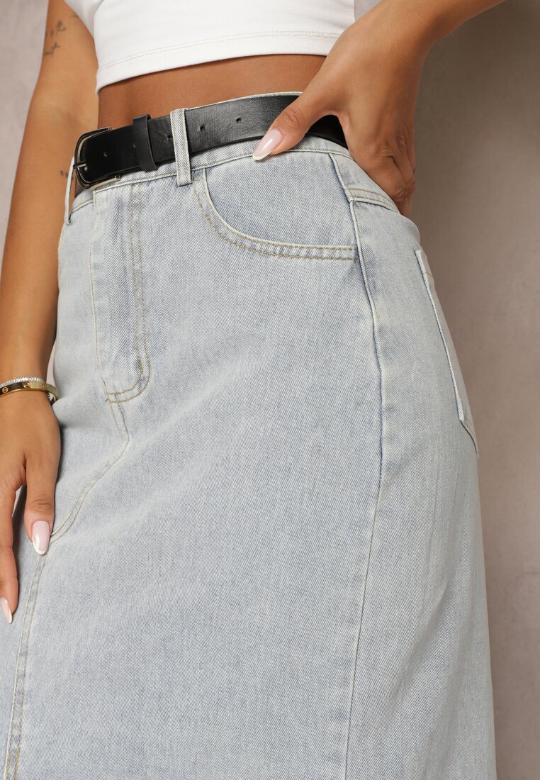 elsa.m by may Fustă albastru deschis tip creion din denim cu despicătură decorativă Lefrana