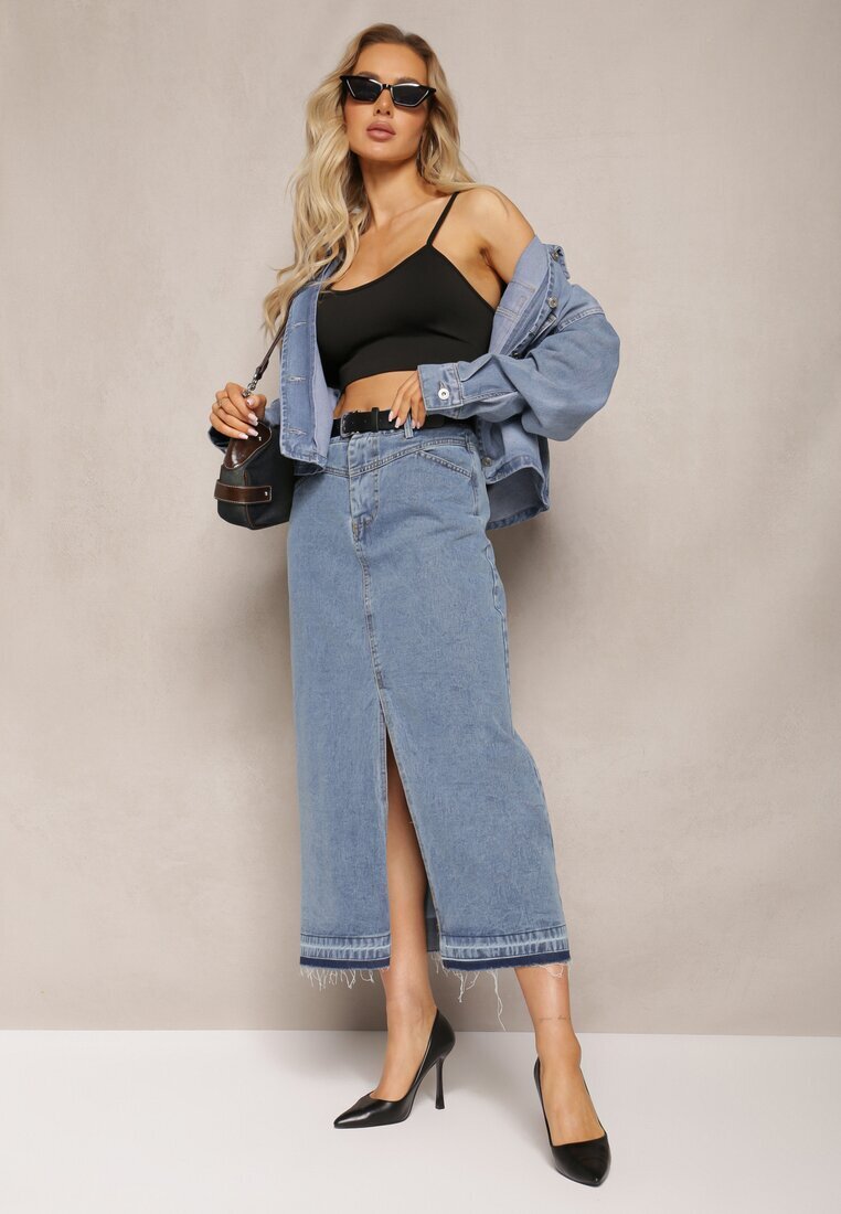 elsa.m by may Fustă bleumarin creion denim cu curea inclusă Olvane