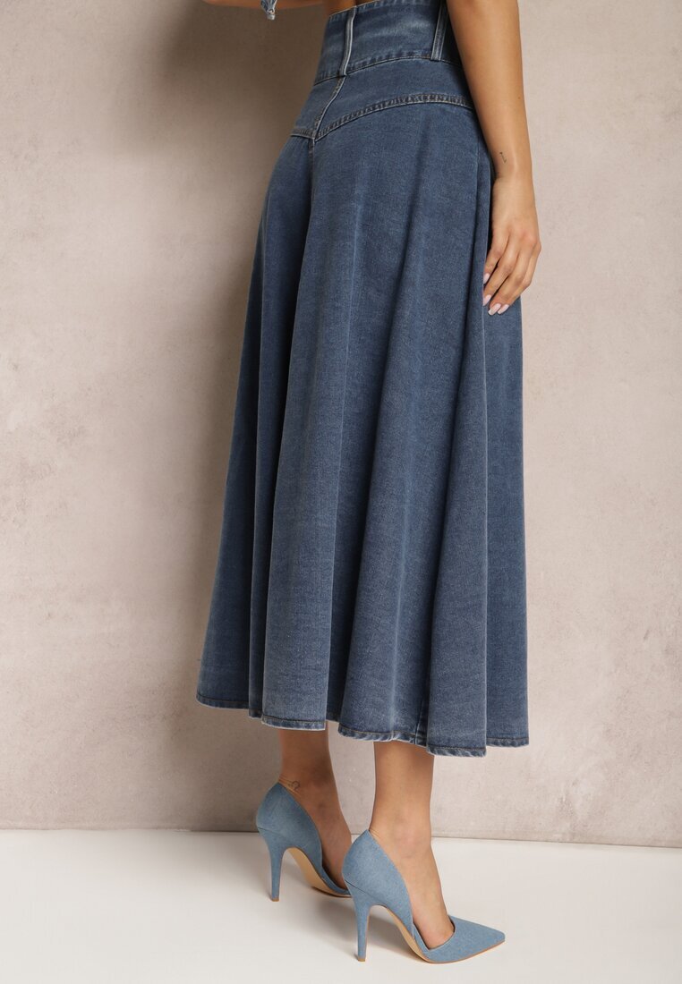 elsa.m by may Fustă Bleumarin Denim Maxi cu Nasturi din Bumbac Rachellia