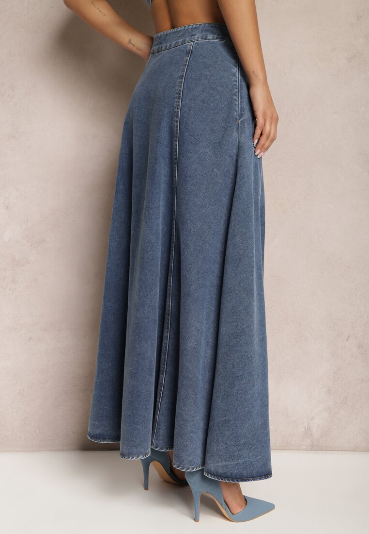 elsa.m by may Fustă bleumarin din bumbac maxi evazată din denim cu lanț decorativ Viralle