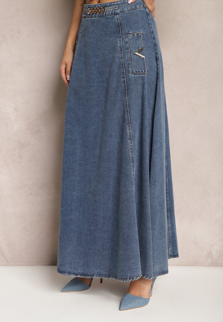 elsa.m by may Fustă bleumarin din bumbac maxi evazată din denim cu lanț decorativ Viralle