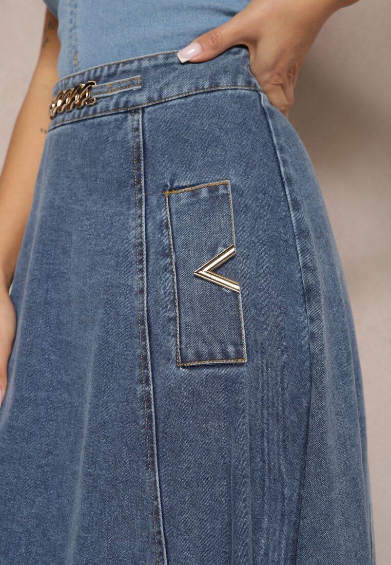 elsa.m by may Fustă bleumarin din bumbac maxi evazată din denim cu lanț decorativ Viralle