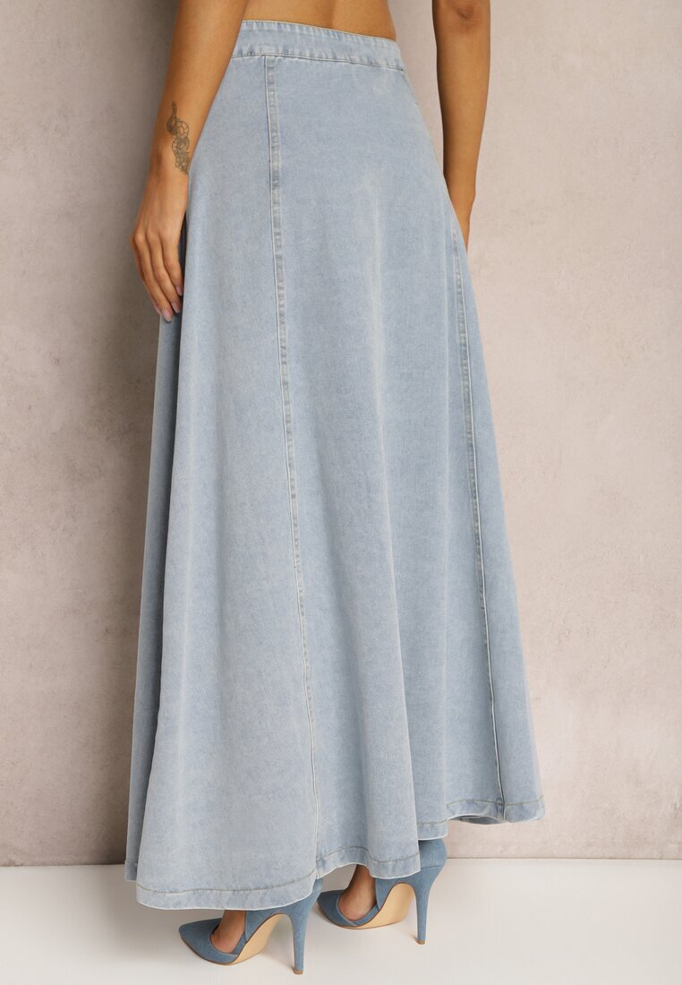 elsa.m by may Fustă cloș albastru deschis din denim maxi din bumbac cu nasturi Brissa