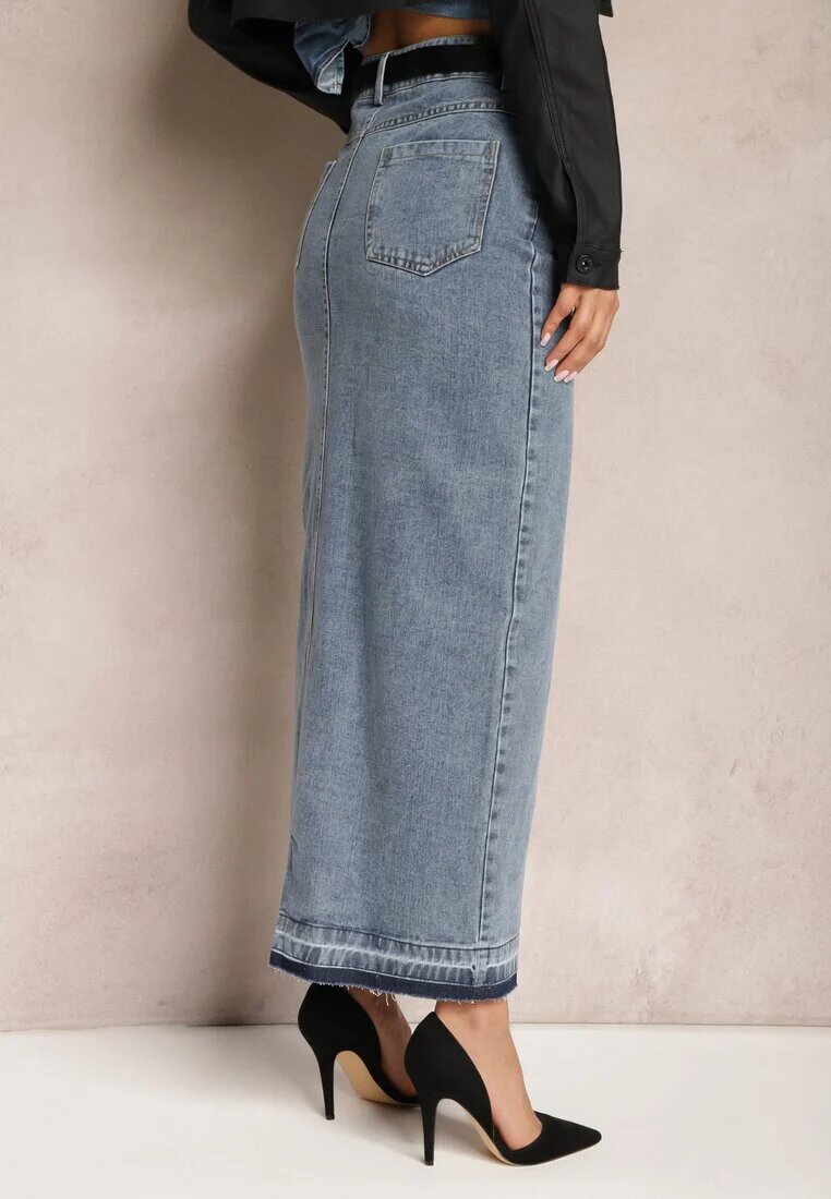 elsa.m by may Fustă creion bleumarin din denim cu șliț decorativ Lefrana
