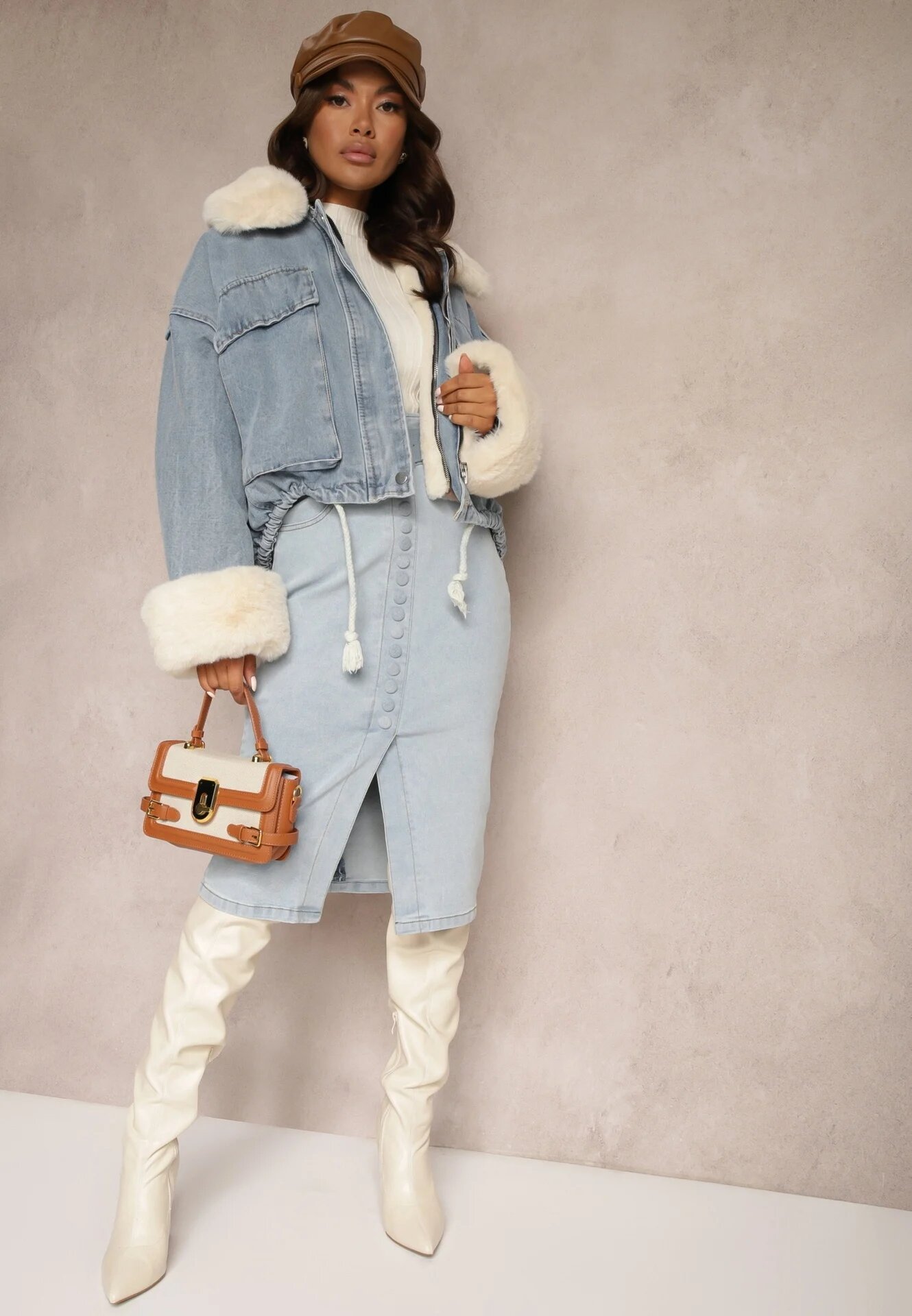 elsa.m by may Fustă Creion Jeans Midi Albastru deschis cu nasturi și șliț Jackiesa