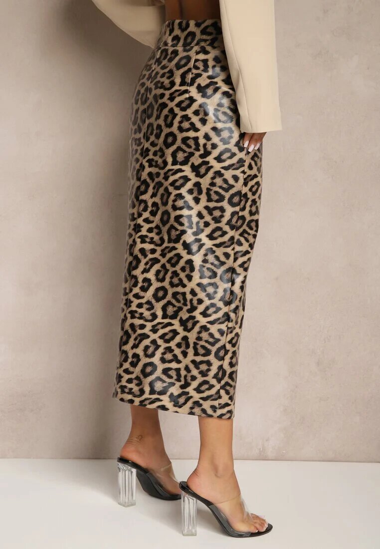 elsa.m by may Fustă creion Maro High Waist Leopard cu șliț Tamionwea