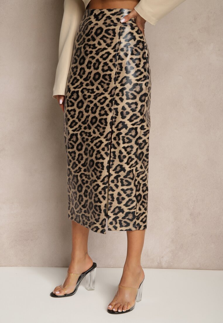 elsa.m by may Fustă creion Maro High Waist Leopard cu șliț Tamionwea