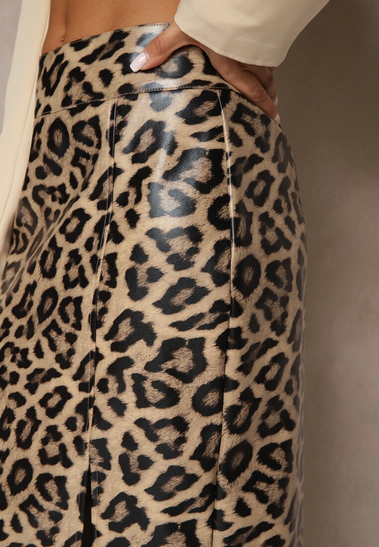 elsa.m by may Fustă creion Maro High Waist Leopard cu șliț Tamionwea