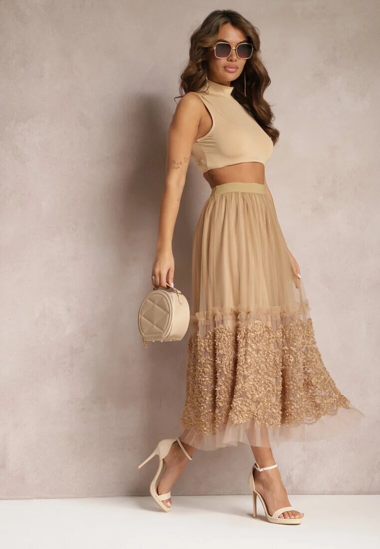 elsa.m by may Fustă de tul bej maxi cu elastic în talie Nadelyn