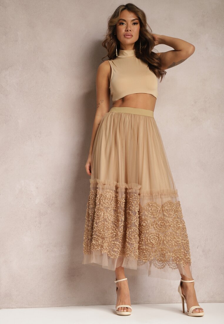 elsa.m by may Fustă de tul bej maxi cu elastic în talie Nadelyn