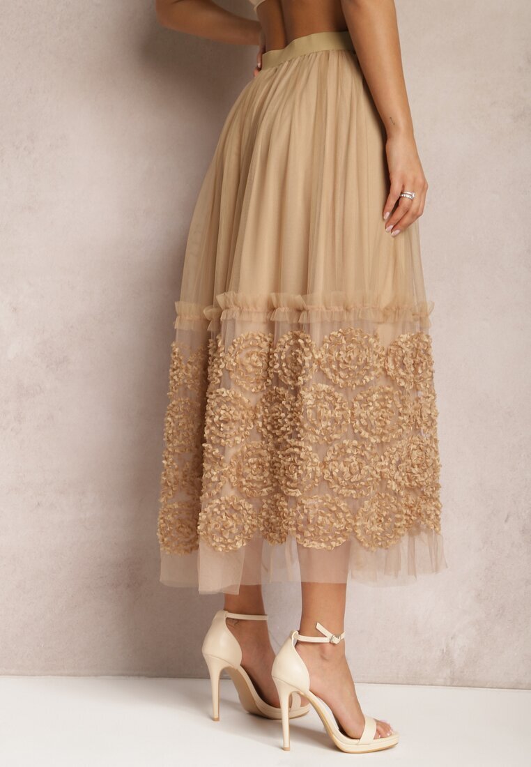 elsa.m by may Fustă de tul bej maxi cu elastic în talie Nadelyn