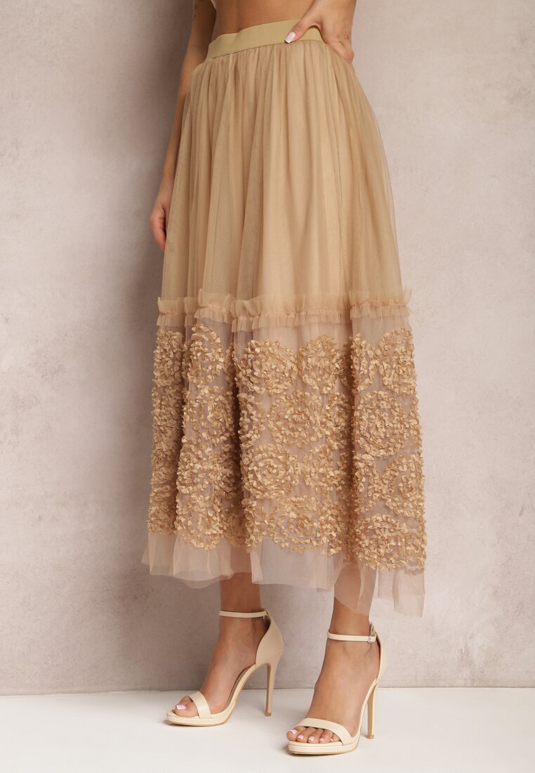 elsa.m by may Fustă de tul bej maxi cu elastic în talie Nadelyn