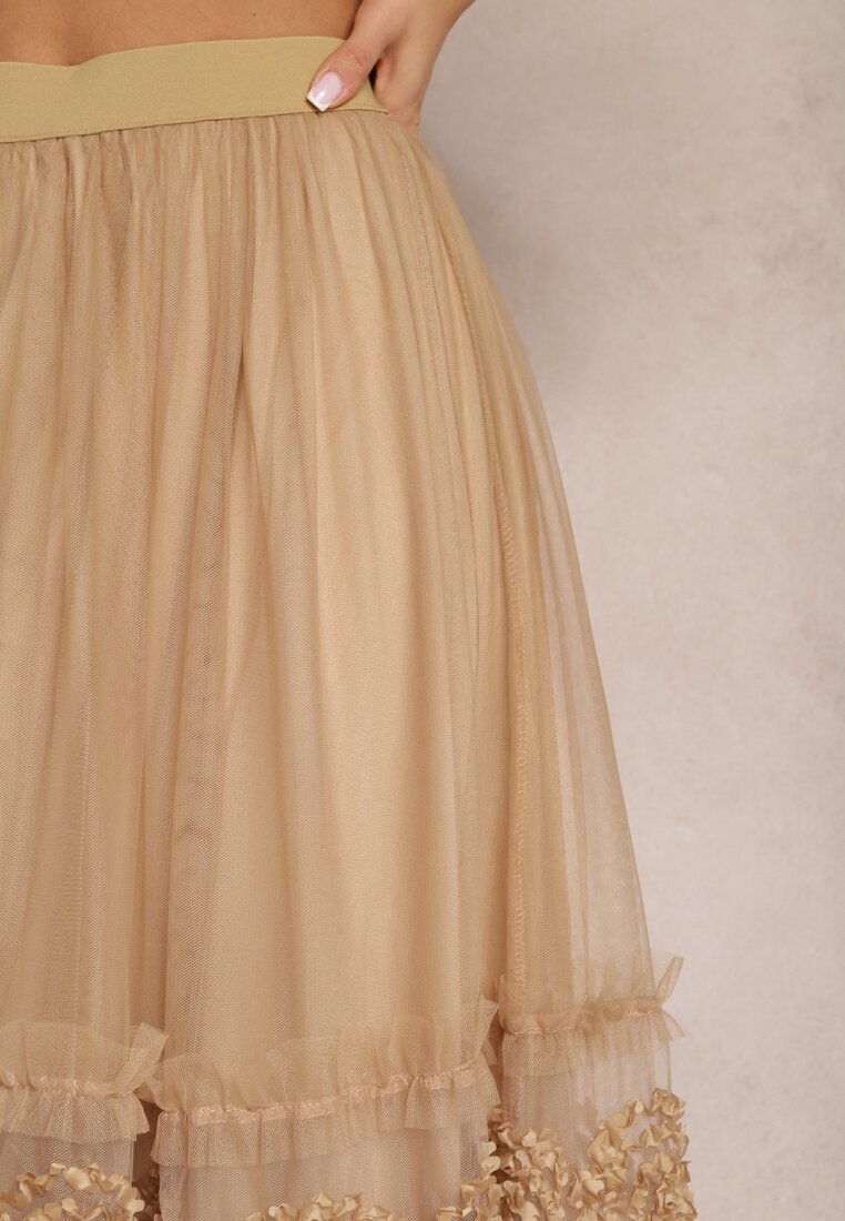 elsa.m by may Fustă de tul bej maxi cu elastic în talie Nadelyn