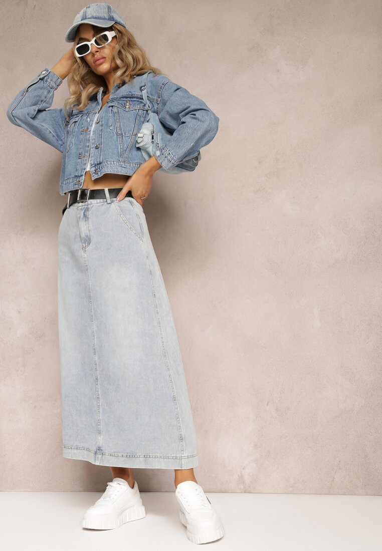 elsa.m by may Fustă Denim Maxi Albastru deschis cu croială cloș cu cordon Teviva