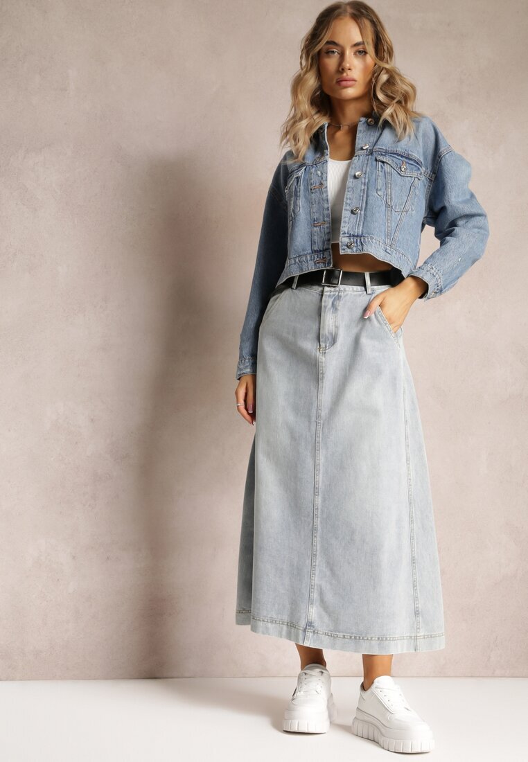 elsa.m by may Fustă Denim Maxi Albastru deschis cu croială cloș cu cordon Teviva