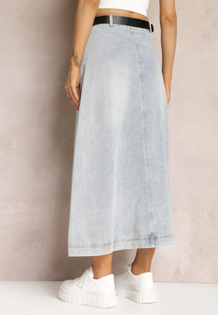 elsa.m by may Fustă Denim Maxi Albastru deschis cu croială cloș cu cordon Teviva