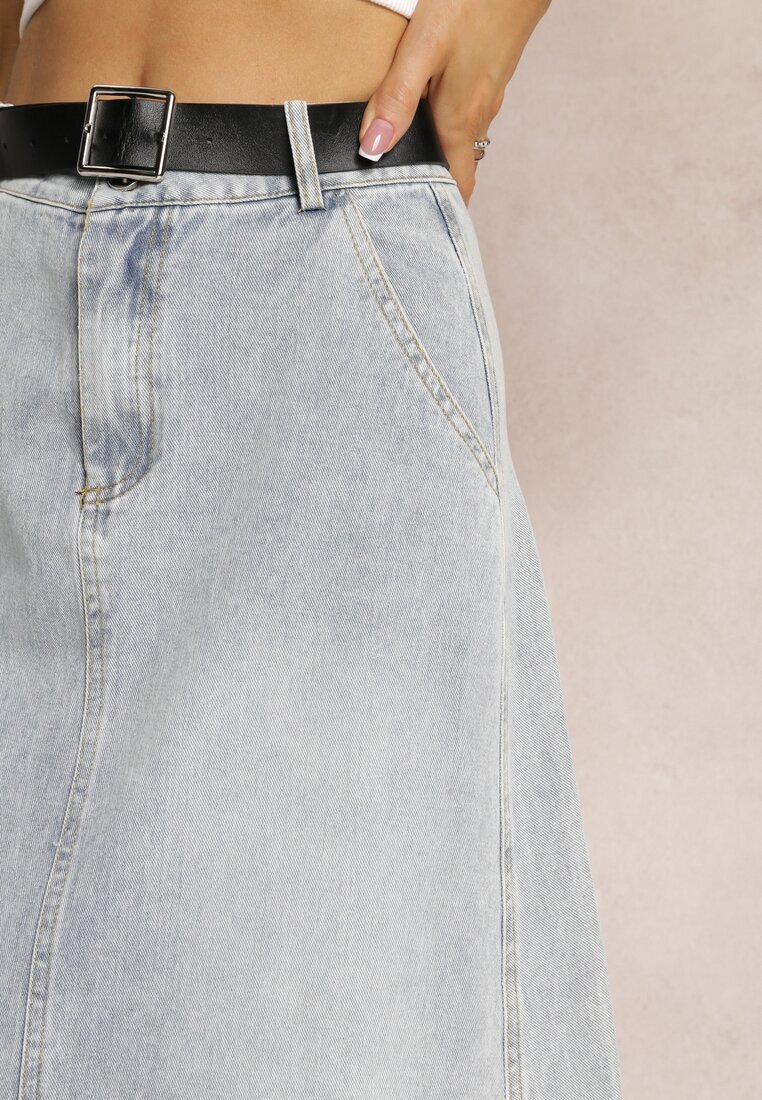 elsa.m by may Fustă Denim Maxi Albastru deschis cu croială cloș cu cordon Teviva