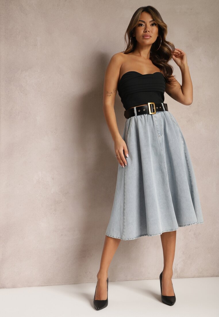 elsa.m by may Fustă Evazată Albastru deschis Din denim Midi cu Centură Wendlla