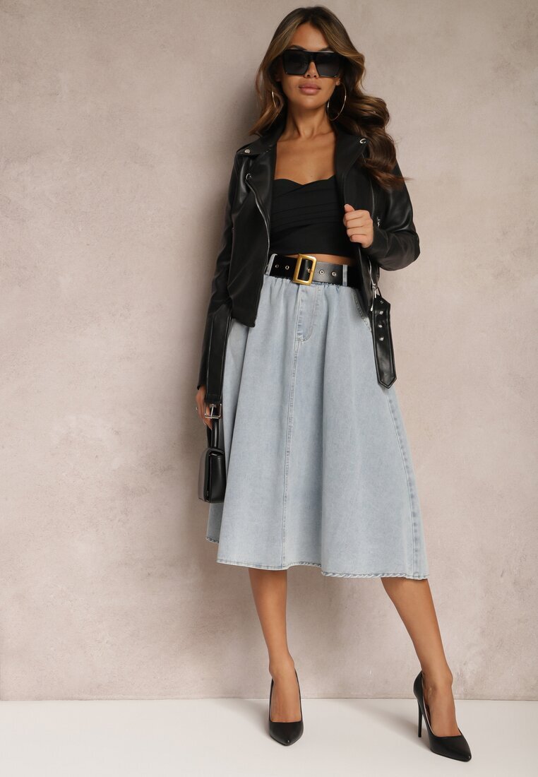 elsa.m by may Fustă Evazată Albastru deschis Din denim Midi cu Centură Wendlla