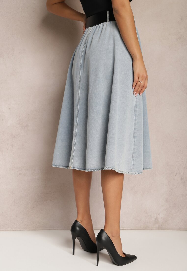 elsa.m by may Fustă Evazată Albastru deschis Din denim Midi cu Centură Wendlla