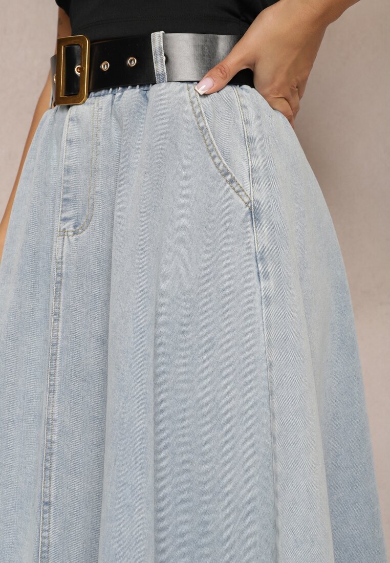 elsa.m by may Fustă Evazată Albastru deschis Din denim Midi cu Centură Wendlla