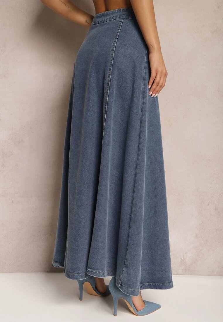 elsa.m by may Fustă Evazată Bleumarin Maxi Din Denim Din Bumbac Cu Nasturi Brissa