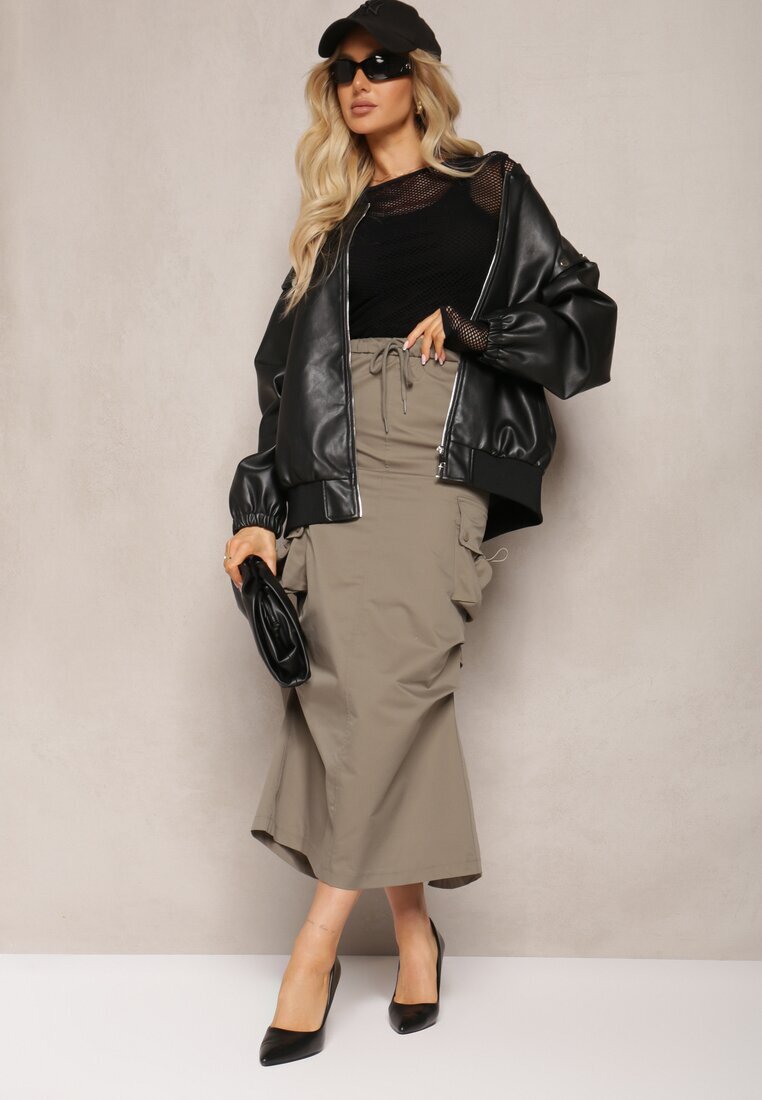elsa.m by may Fustă încrețită Verde închis Midi Stil cargo Cu elastic în talie Gacieam