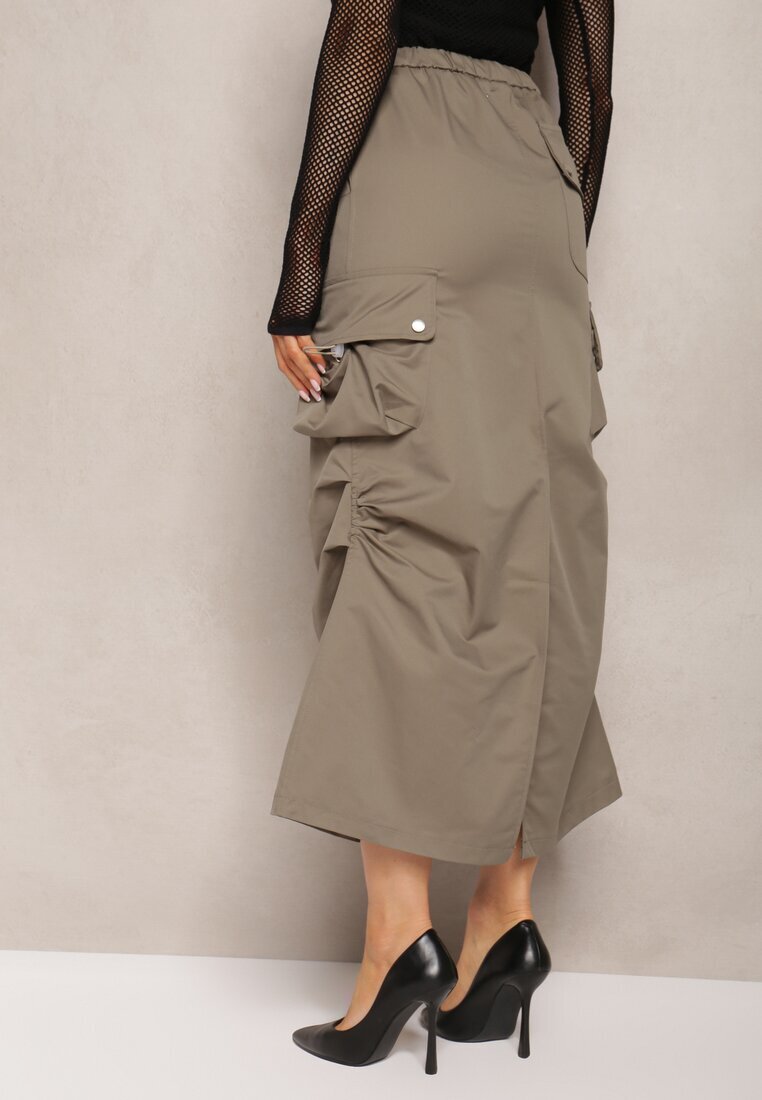 elsa.m by may Fustă încrețită Verde închis Midi Stil cargo Cu elastic în talie Gacieam