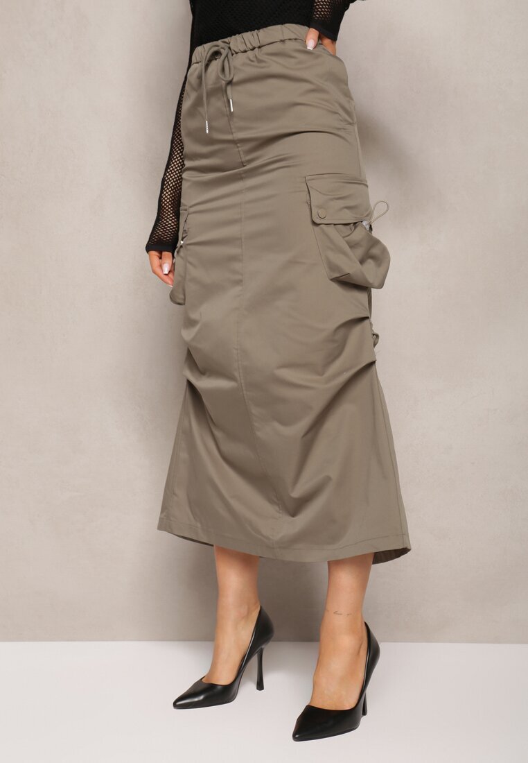 elsa.m by may Fustă încrețită Verde închis Midi Stil cargo Cu elastic în talie Gacieam