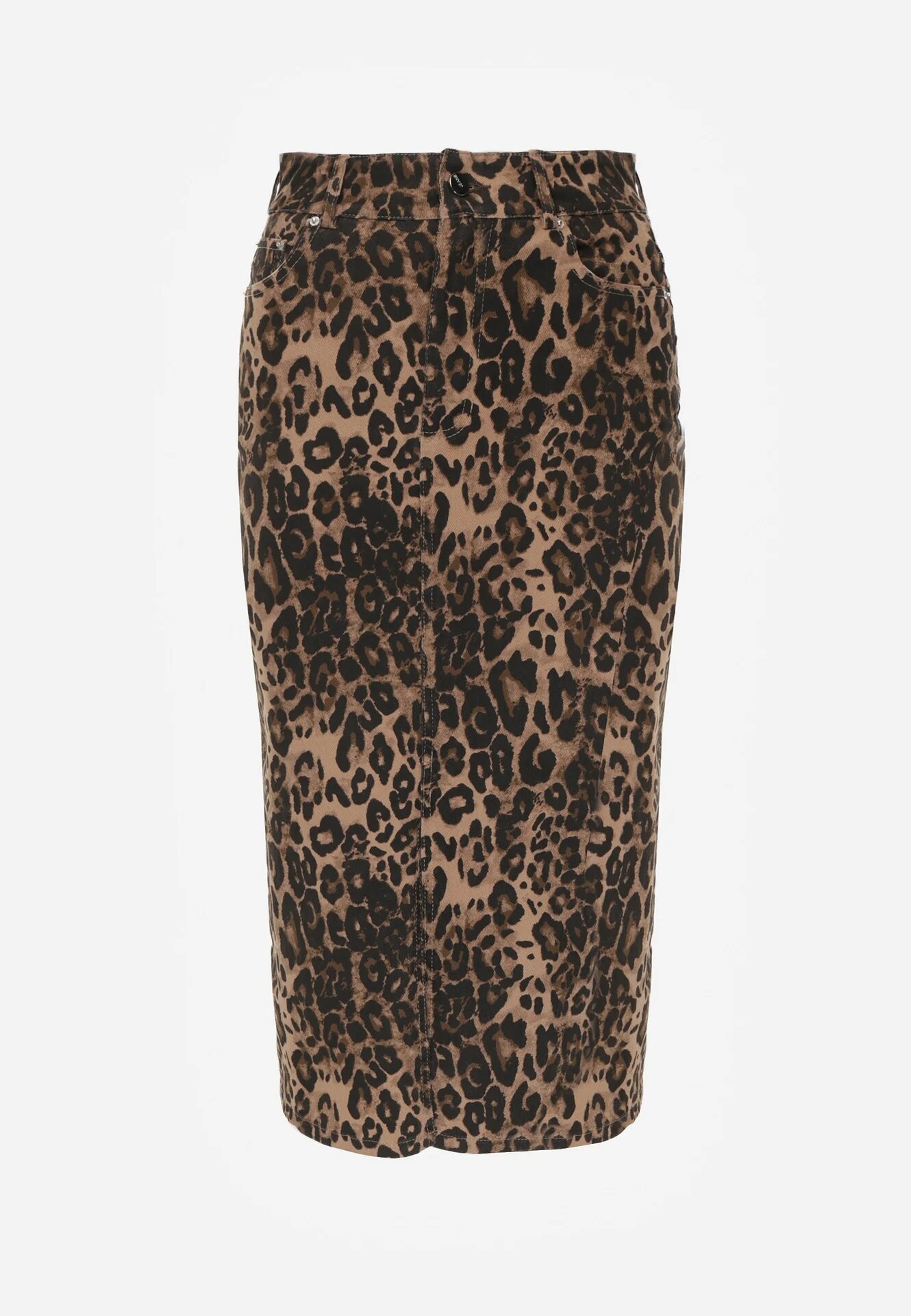 elsa.m by may Fustă maro din bumbac cu imprimeu leopard cu talie înaltă și șliț frontal Harilie