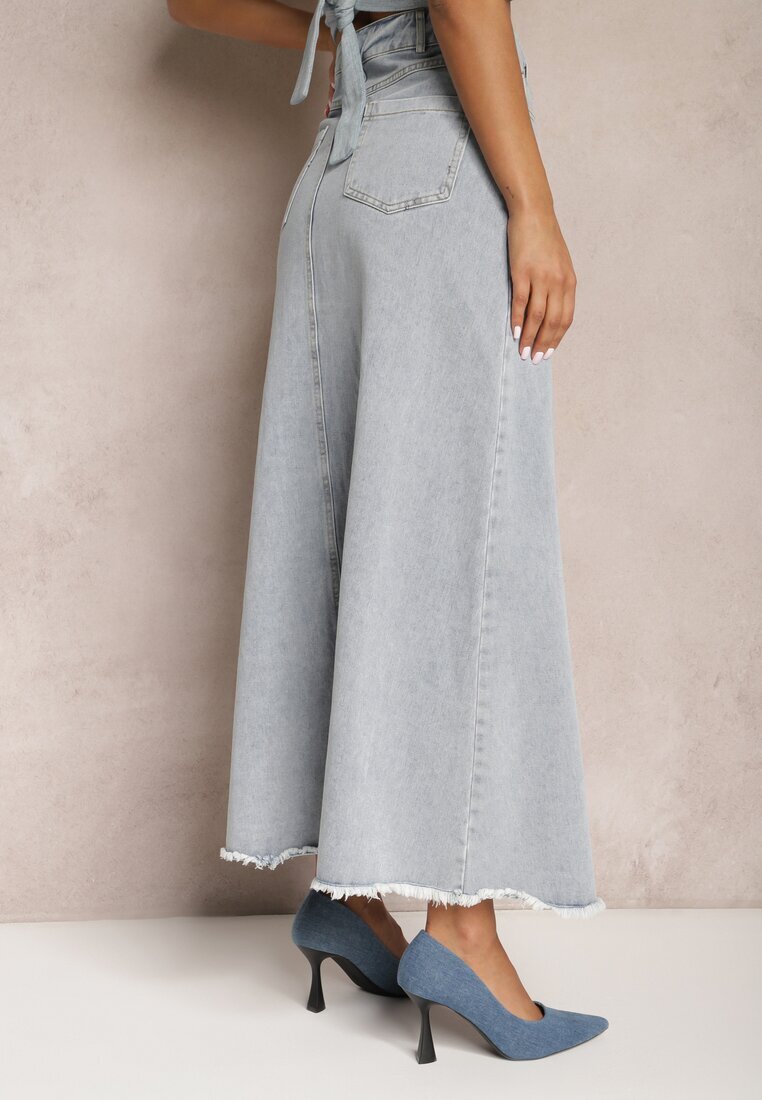 elsa.m by may Fustă maxi Albastru deschis Franjurată din denim cu despicătură Feedi